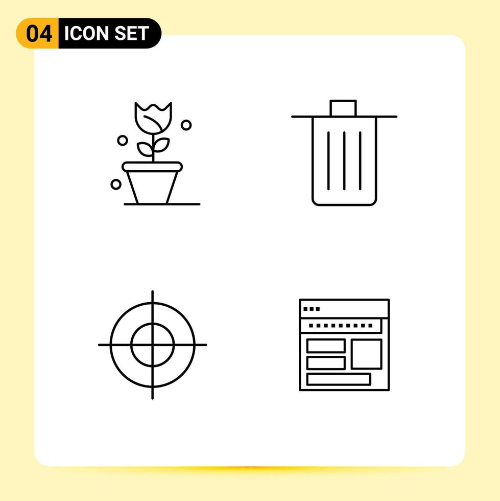 Gruppe von 4 gefüllten flachen Farben Zeichen und Symbolen für Blumenziel Frühling Löschpunkt editierbare Vektordesign-Elemente vektor