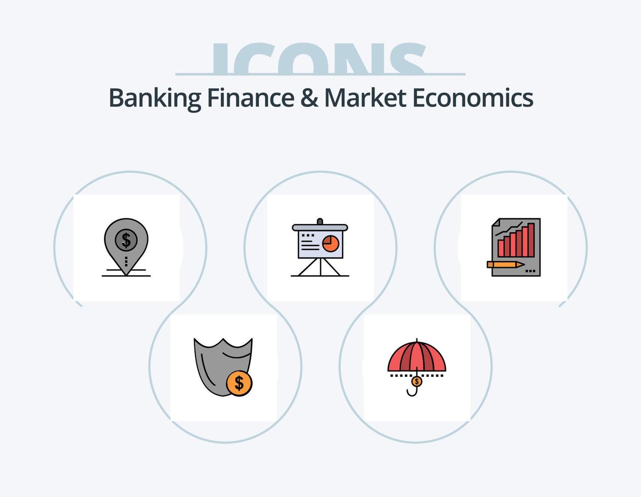 bank finansiera och marknadsföra ekonomi linje fylld ikon packa 5 ikon design. kort. bankverksamhet. finansiell. kreditkort. säkerhet vektor