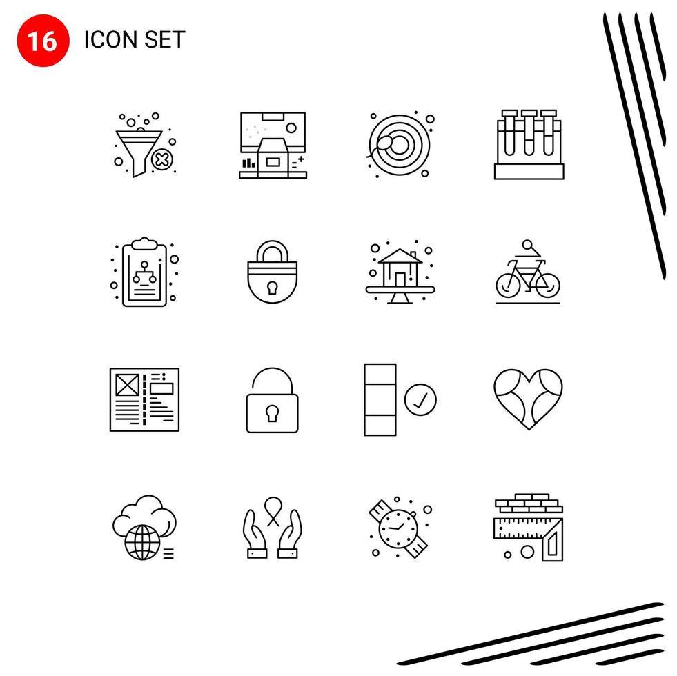 16 kreative Symbole moderne Zeichen und Symbole des Diagramms Bildungsraum Testlabor editierbare Vektordesign-Elemente vektor