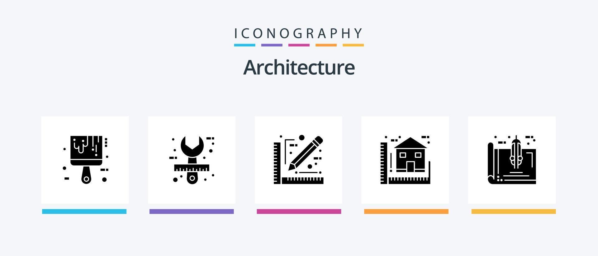 arkitektur glyf 5 ikon packa Inklusive hus. konstruktion. verktyg. plan. skiss. kreativ ikoner design vektor