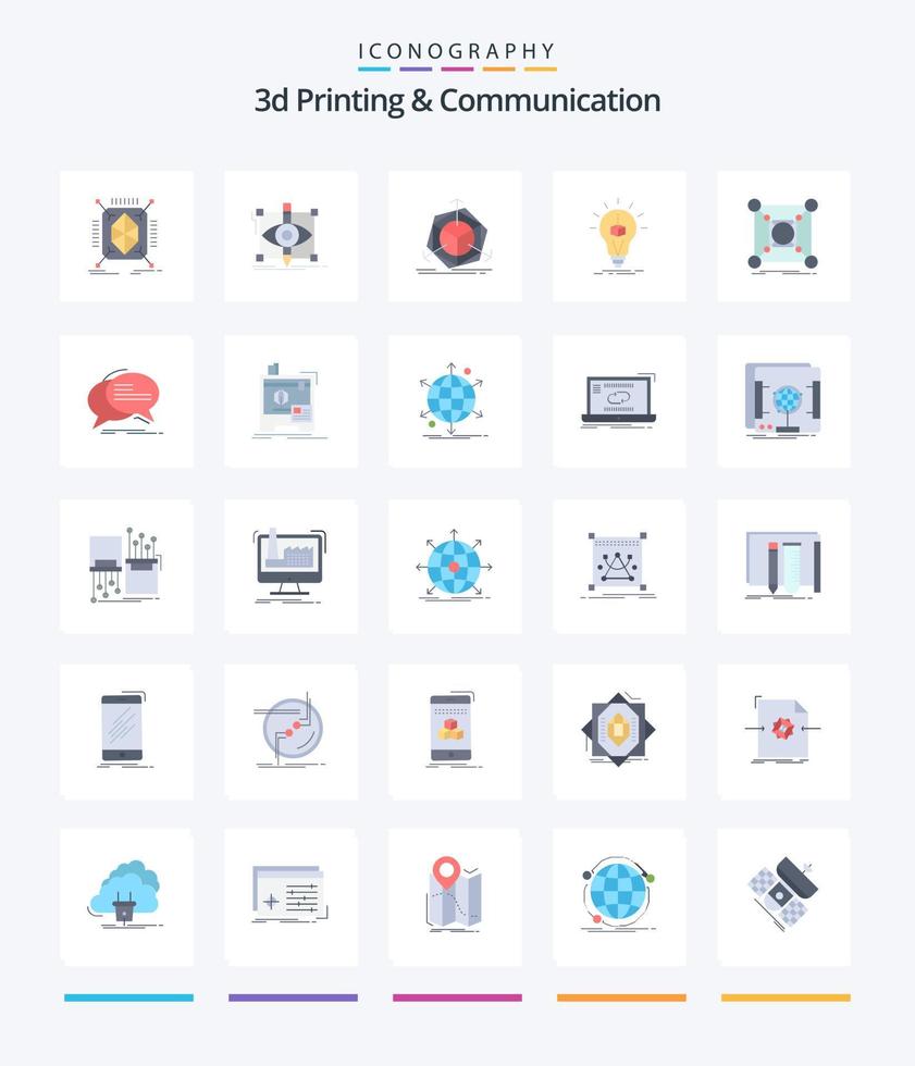 kreativer 3D-Druck und Kommunikation 25 flaches Symbolpaket wie Drucken. Birne. visuell. Idee. Änderung vektor