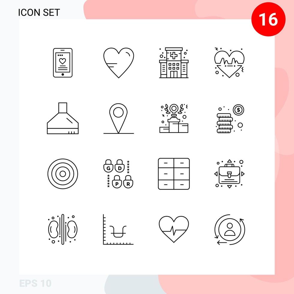 universelle Symbolsymbole Gruppe von 16 modernen Umrissen der Fan-Liebe-Gesundheitslinie schlagen editierbare Vektordesign-Elemente vektor