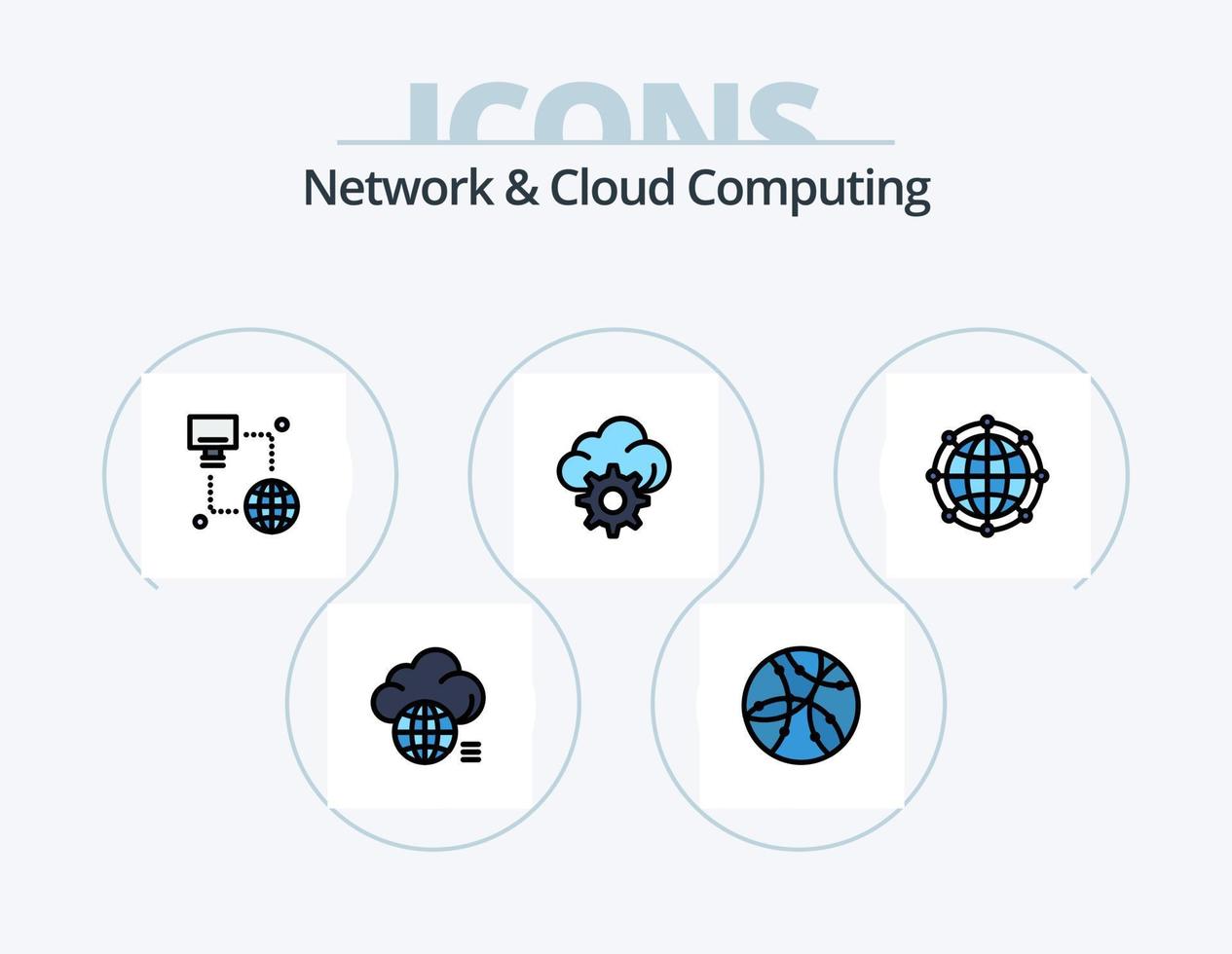 Netzwerk- und Cloud-Computing-Linie gefüllt Icon Pack 5 Icon Design. Teilen. Cloud Computing. elektronisch. Technologie. Server vektor