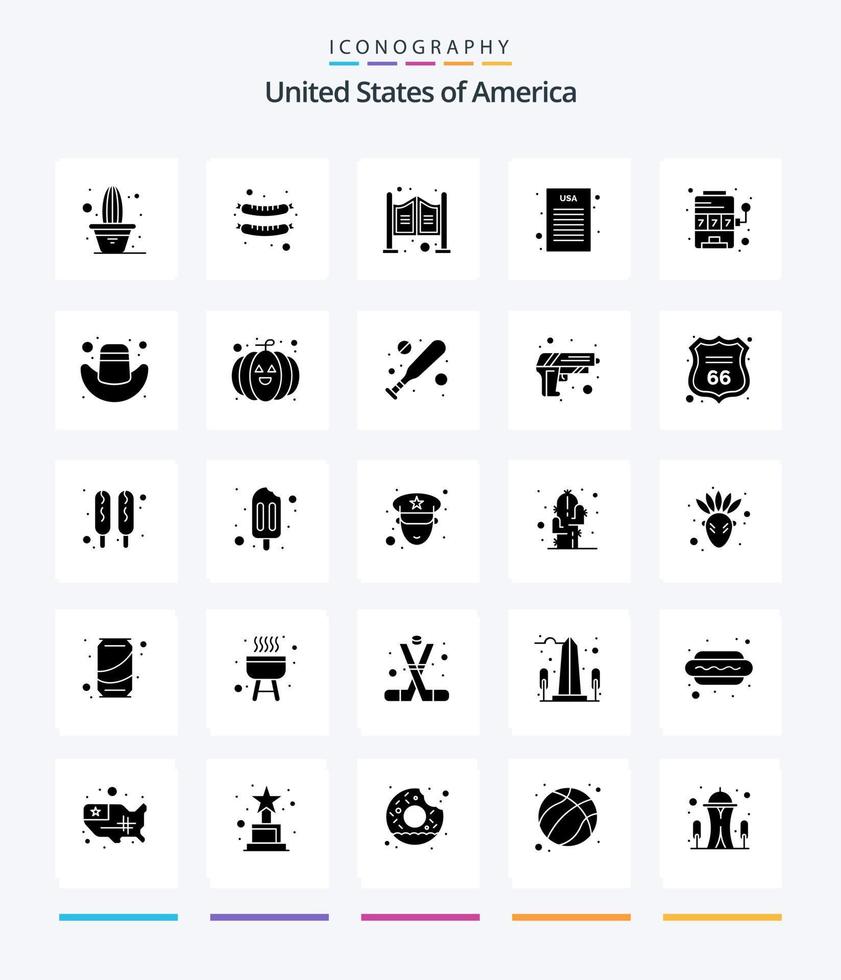 kreativ USA 25 glyf fast svart ikon packa sådan som spel. maskin. hushåll. kasino. deklaration av oberoende vektor