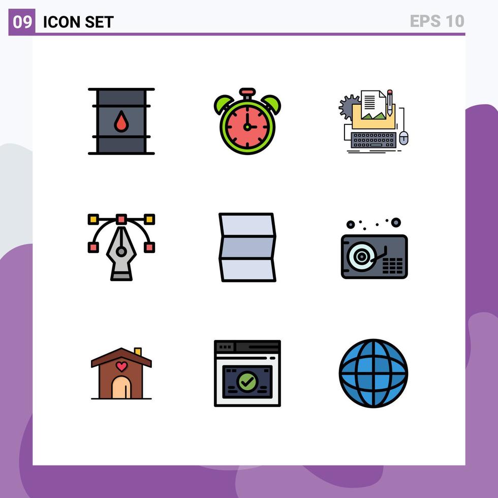Gruppe von 9 modernen Filledline-Flachfarben für bearbeitbare Vektordesign-Elemente des Standortgrafik-Zeitdesignpapiers vektor