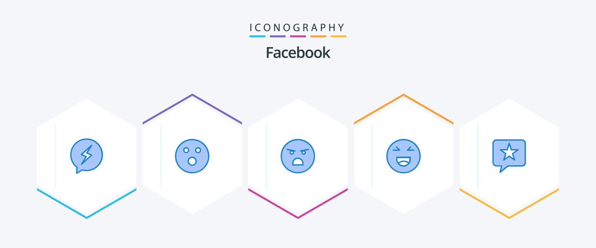 Facebook 25 Blue Icon Pack inklusive Favorit. glücklich. Emoji. lächeln . Plaudern vektor