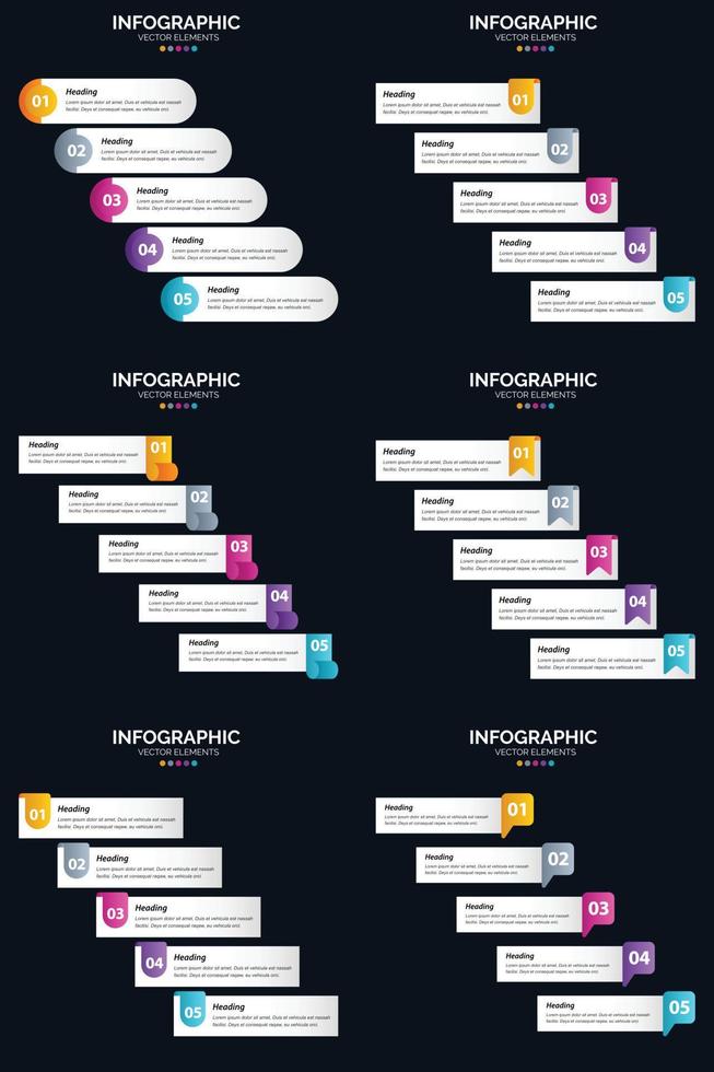 vektor 6 infographics packa presentation glida mall 5 steg cykel diagram och tidslinjer