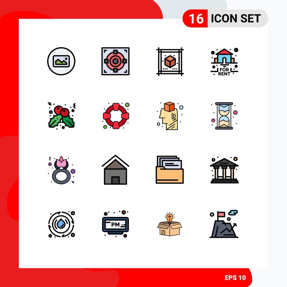 grupp av 16 modern platt Färg fylld rader uppsättning för jul hyra kub verklig egendom redigerbar kreativ vektor design element