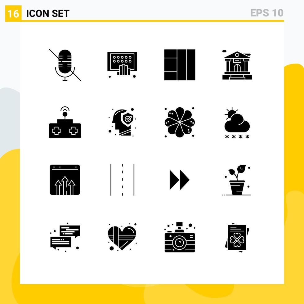 modern uppsättning av 16 fast glyfer pictograph av hjärna avlägsen kontrollera rutnät rc byggnad redigerbar vektor design element