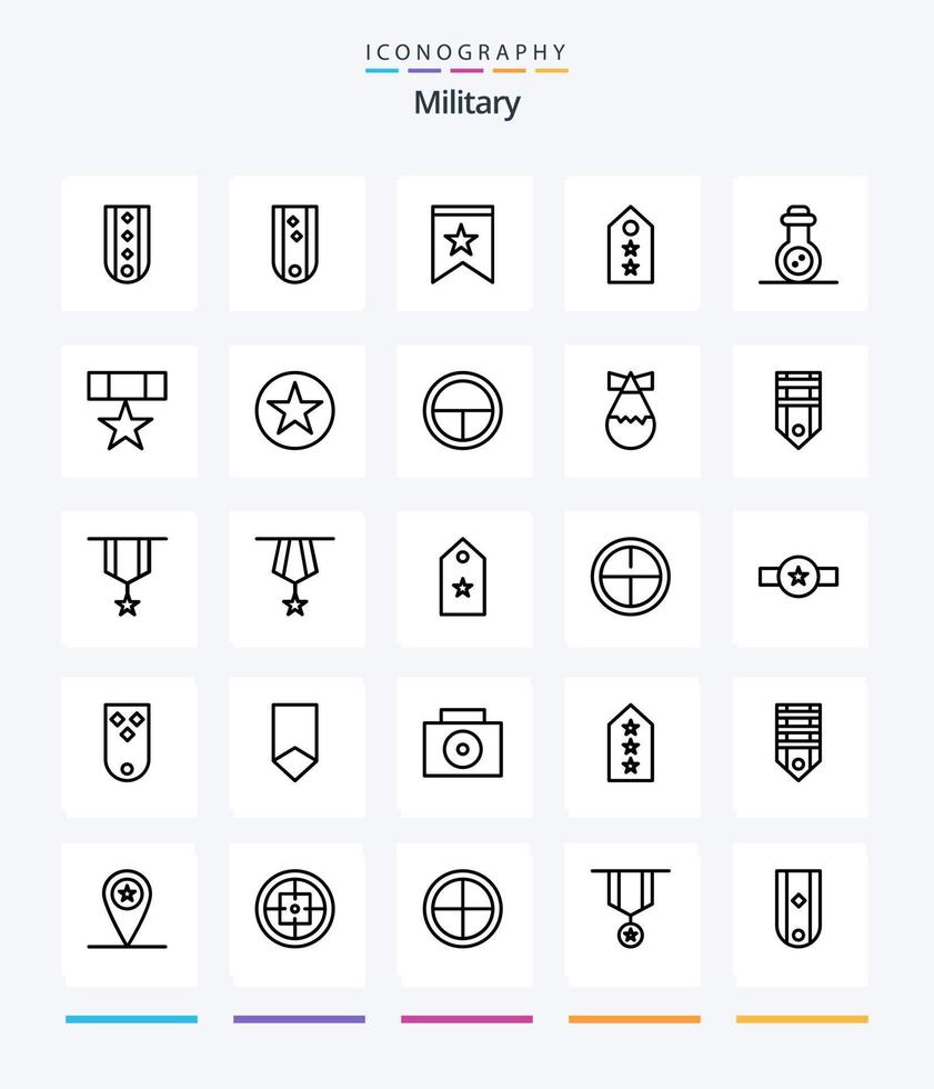 kreativ militär 25 översikt ikon packa sådan som tilldela. massa vapen. stjärna. bakterie. märka vektor