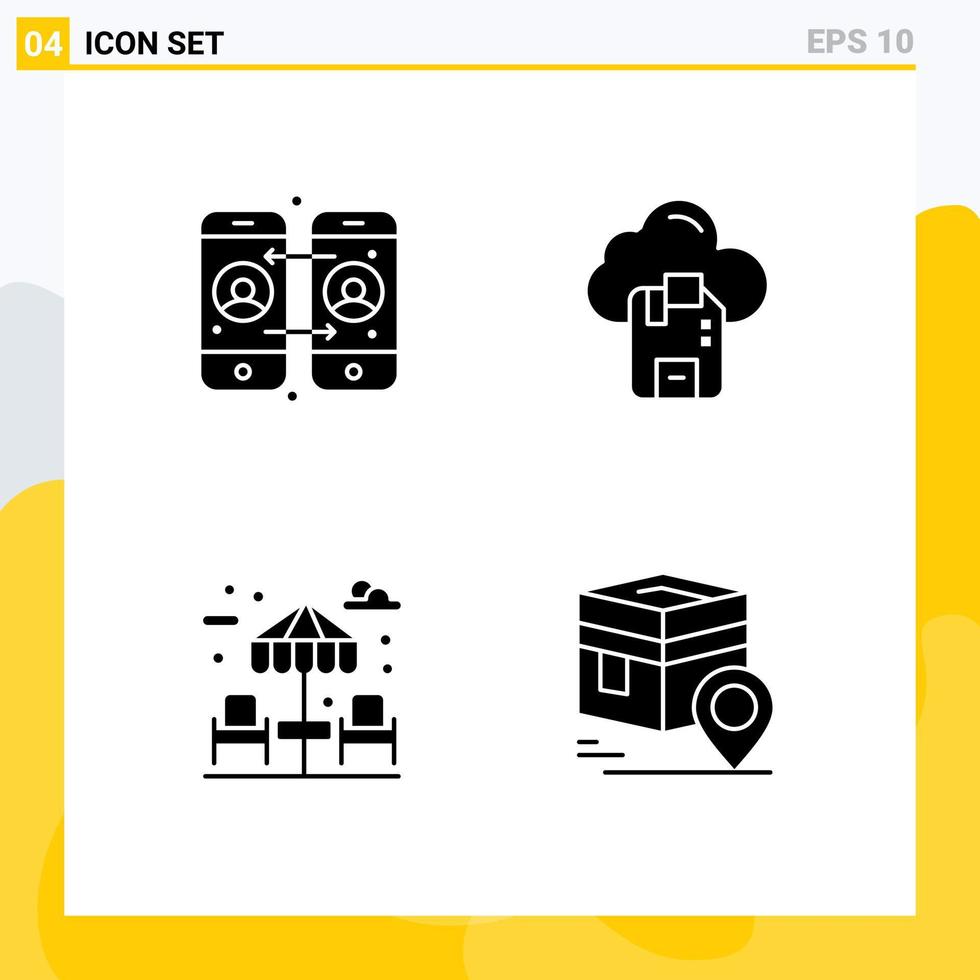 4 universelle feste Glyphen für Web- und mobile Anwendungen Anrufweiterleitungspark Cloud-Server kaba editierbare Vektordesign-Elemente vektor