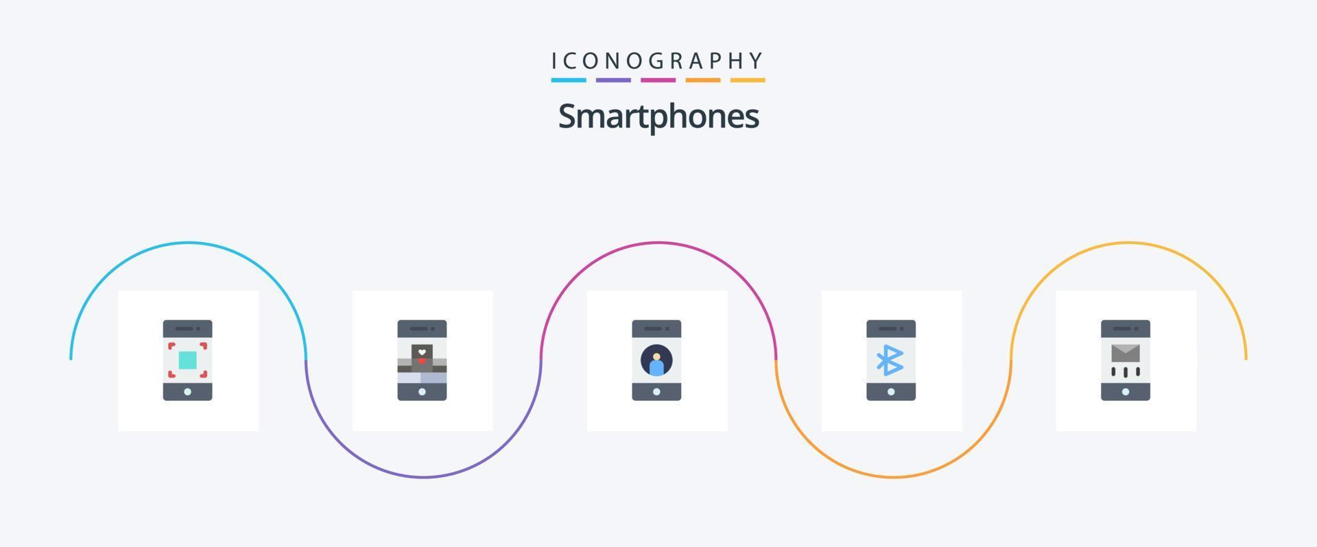 smartphones platt 5 ikon packa Inklusive mobil. kommunikation. webbkamera. Blåtand. mobil vektor