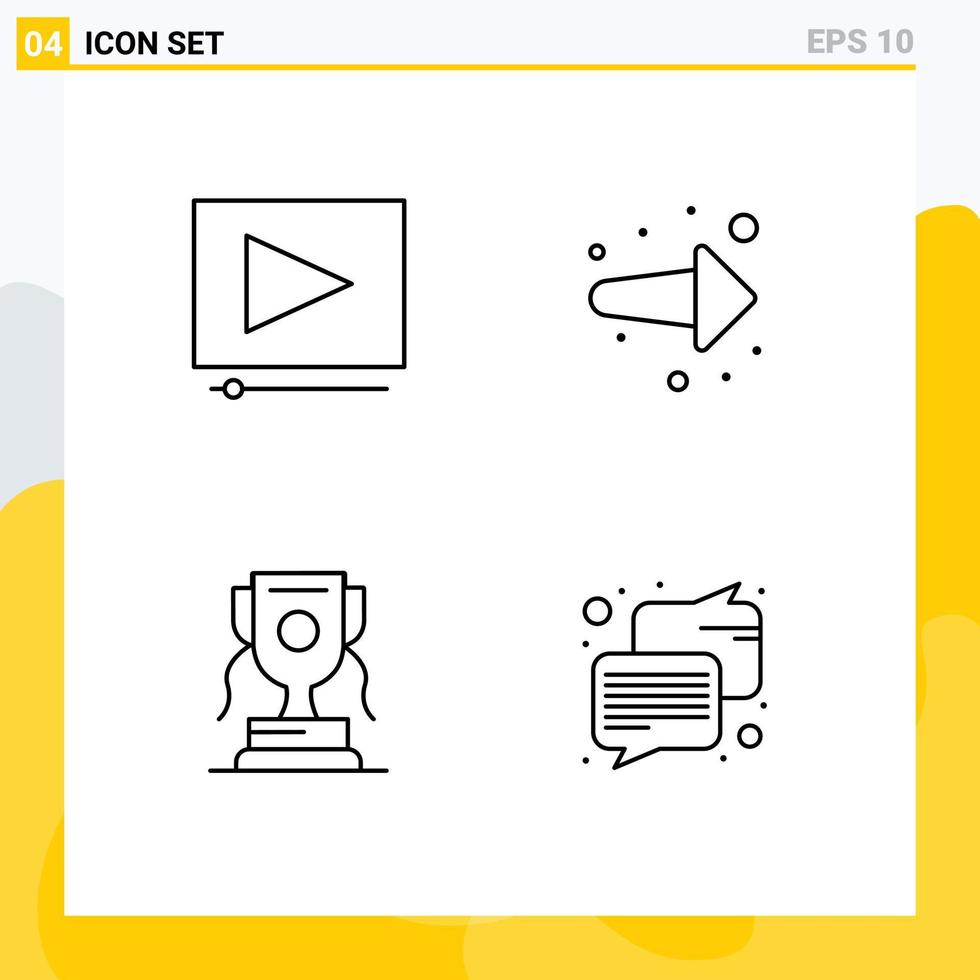 Packung mit 4 modernen Filledline-Flachfarben Zeichen und Symbolen für Web-Printmedien wie Video Sport Pfeil rechts Chat editierbare Vektordesign-Elemente vektor