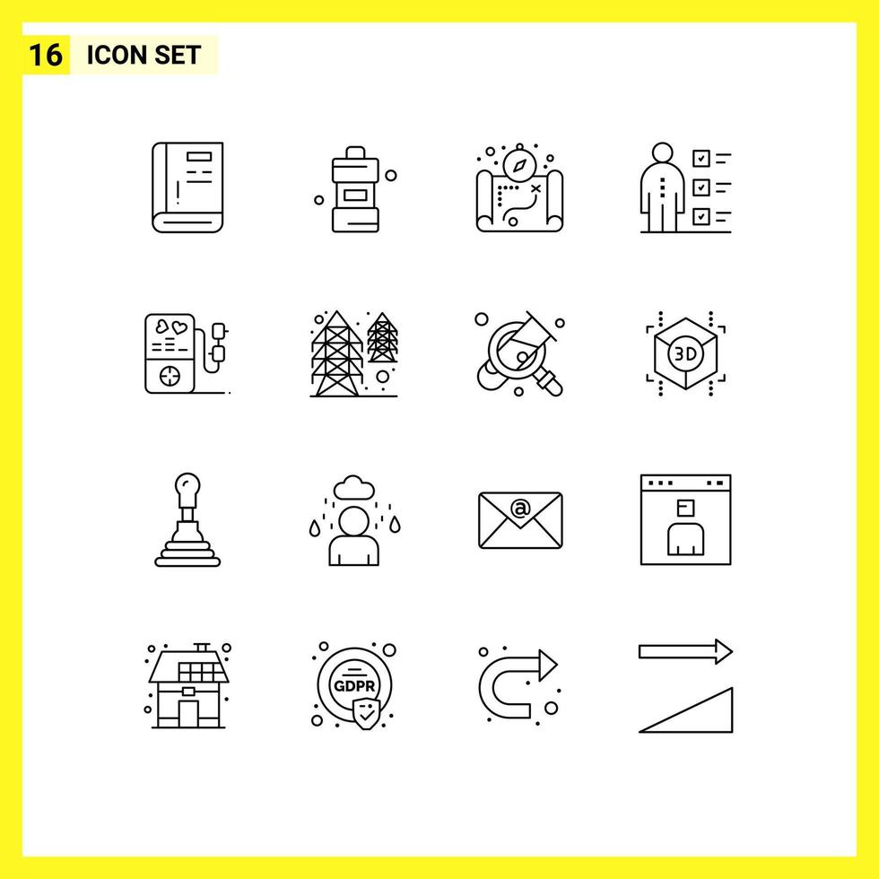 uppsättning av 16 modern ui ikoner symboler tecken för kärlek personlig rengöringsmedel anställd förmågor redigerbar vektor design element