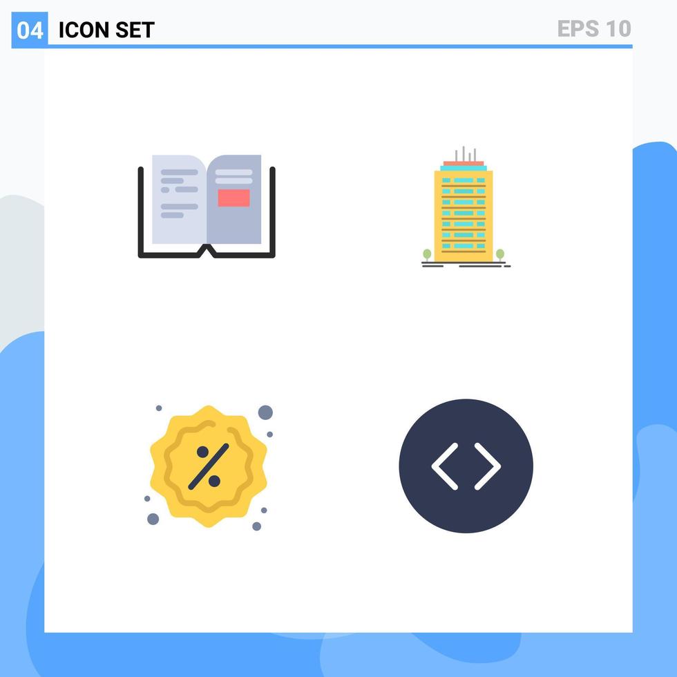 4 universell platt ikon tecken symboler av bok minskning text skyscaper handla redigerbar vektor design element
