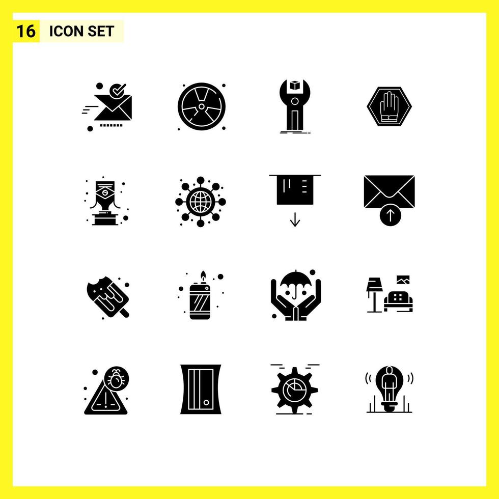 16 universell fast glyfer uppsättning för webb och mobil tillämpningar tecken sluta brandman programmering utveckling redigerbar vektor design element