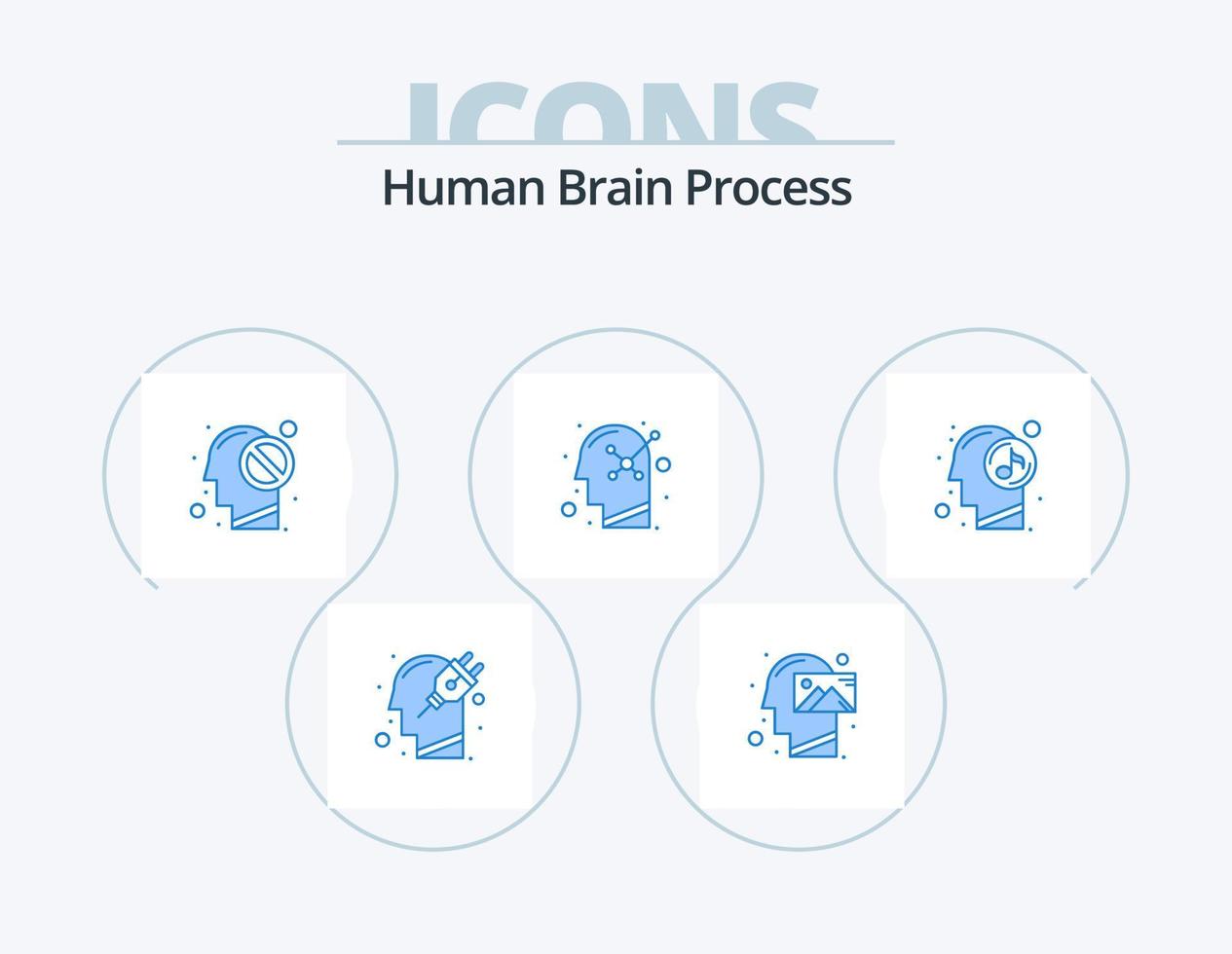 menschliches Gehirn Prozess blau Icon Pack 5 Icon Design. menschlicher Verstand. positiv. Denken. optimistisch. abgeschlossen vektor