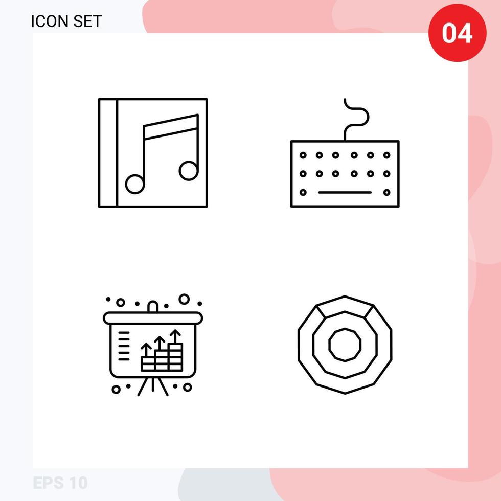 uppsättning av 4 vektor fylld linje platt färger på rutnät för album tillväxt låt tangentbord investering redigerbar vektor design element
