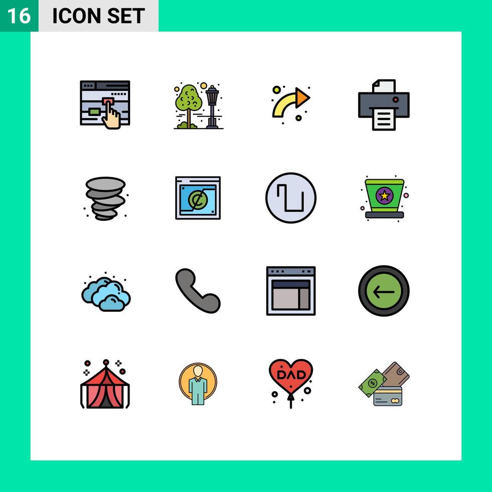 piktogram uppsättning av 16 enkel platt Färg fylld rader av väder skrivare pil skriva ut upp redigerbar kreativ vektor design element
