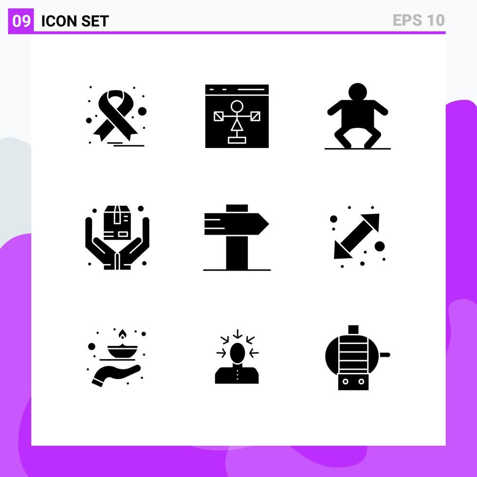 Stock Vector Icon Pack mit 9 Zeilen Zeichen und Symbolen für Reiseführer Baby Box Versicherung editierbare Vektordesign-Elemente
