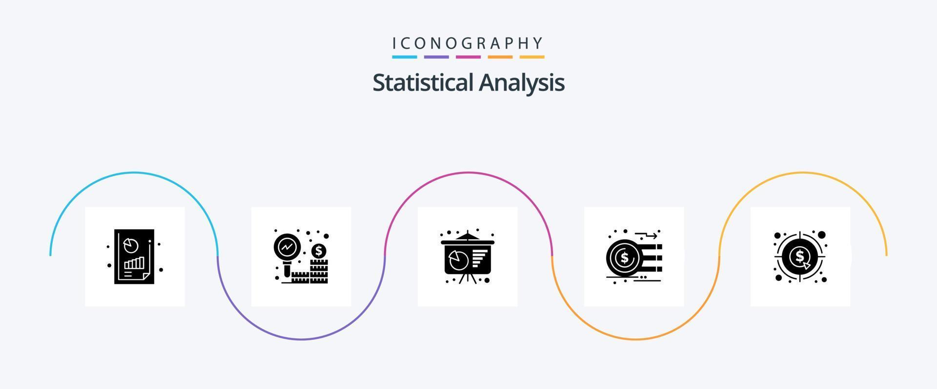 Statistische Analyse Glyphe 5 Icon Pack inklusive . Geld. Geschäfts Präsentation. Graph. Währung vektor