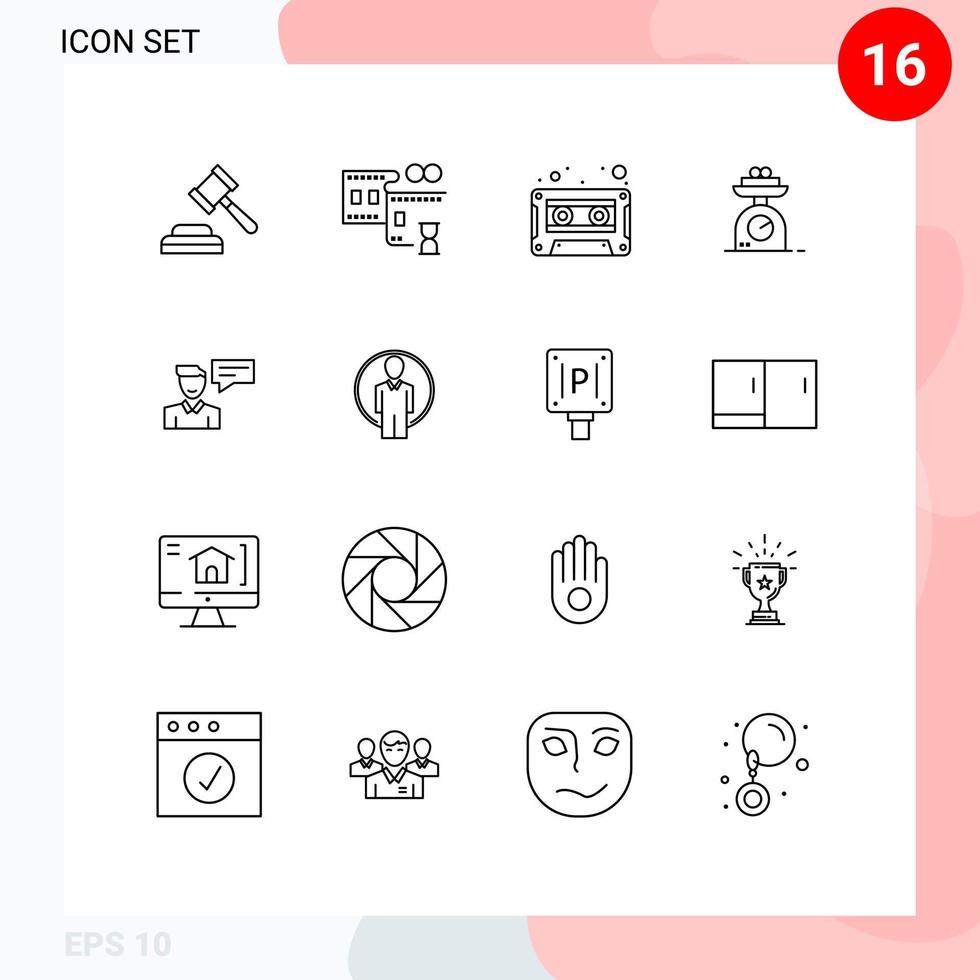 16 universell översikt tecken symboler av man meddelande kassett chatt vägning redigerbar vektor design element