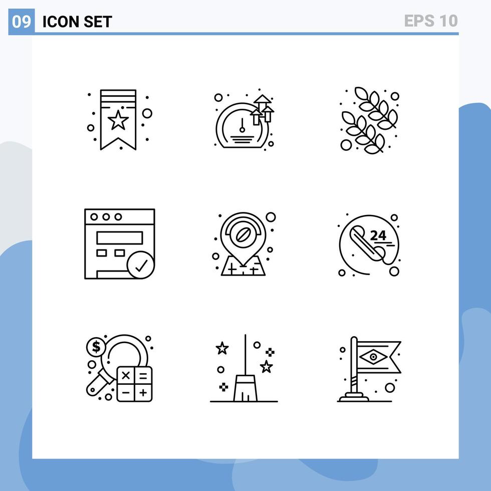 moderner satz von 9 umrissen und symbolen wie call shop hinterlässt standort web editierbare vektordesignelemente vektor