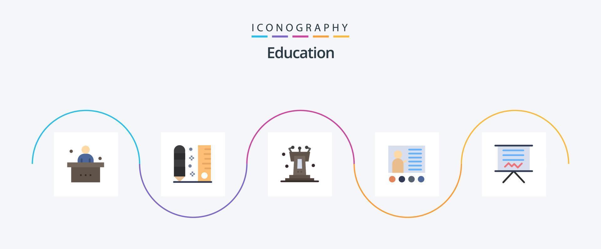 Education Flat 5 Icon Pack inklusive Präsentation. Konferenz. Herrscher. Tafel. Rede vektor