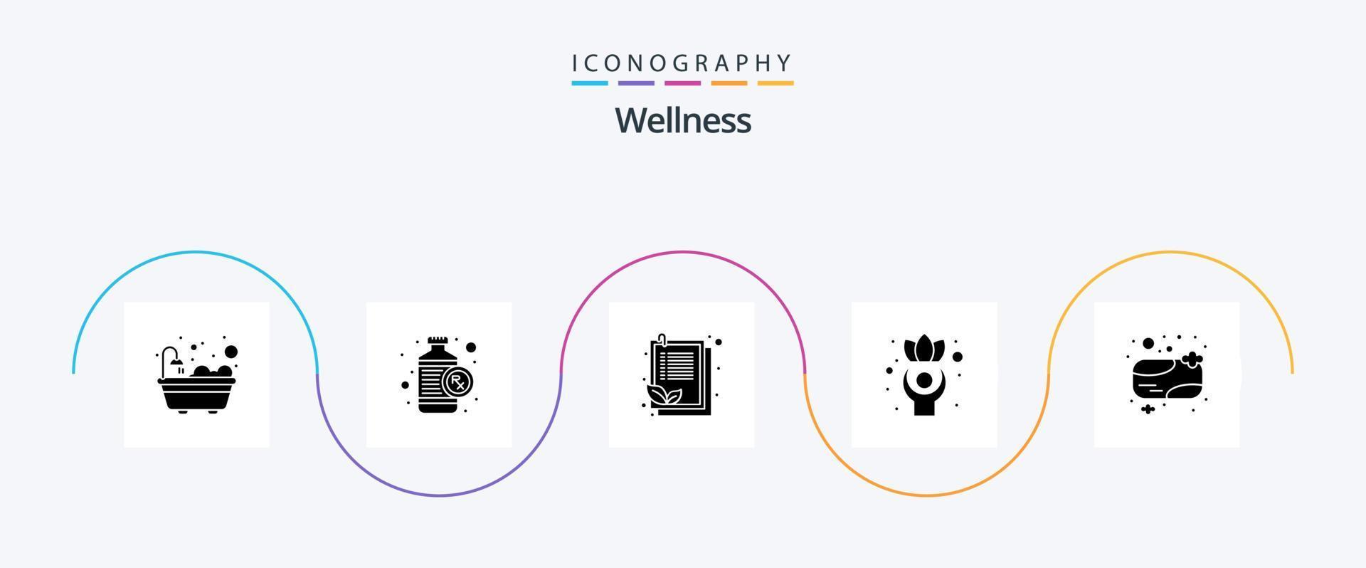 Wellness Glyph 5 Icon Pack inklusive Duschseife. Seife. Zwischenablage. Wohlbefinden. gesund vektor