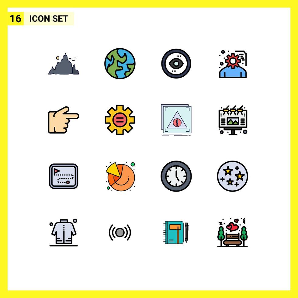 flache, farbgefüllte Linienpackung mit 16 universellen Symbolen für Fingerprojektbrowser-Planungsansicht editierbare kreative Vektordesignelemente vektor