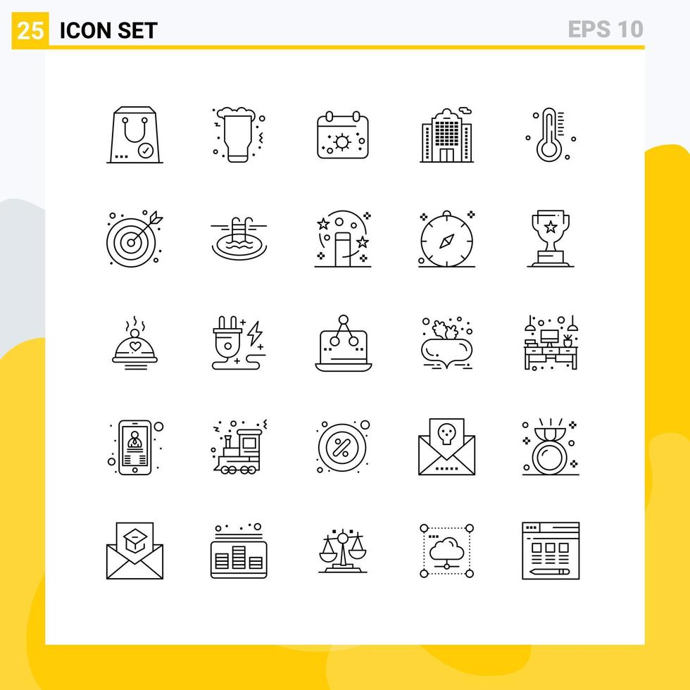 linje packa av 25 universell symboler av varm byggnad vin lägenhet datum redigerbar vektor design element