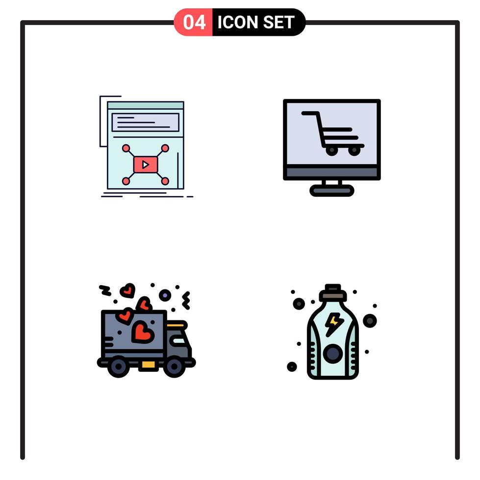 piktogram uppsättning av 4 enkel fylld linje platt färger av marknadsföring leverans webb produkt transport redigerbar vektor design element