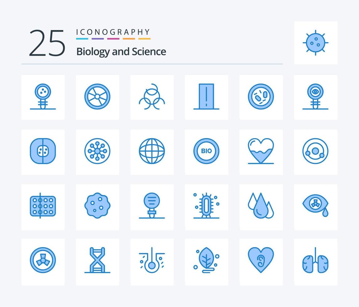 biologi 25 blå Färg ikon packa Inklusive bakterie. grej. experimentera. elektronik. biologi meter vektor