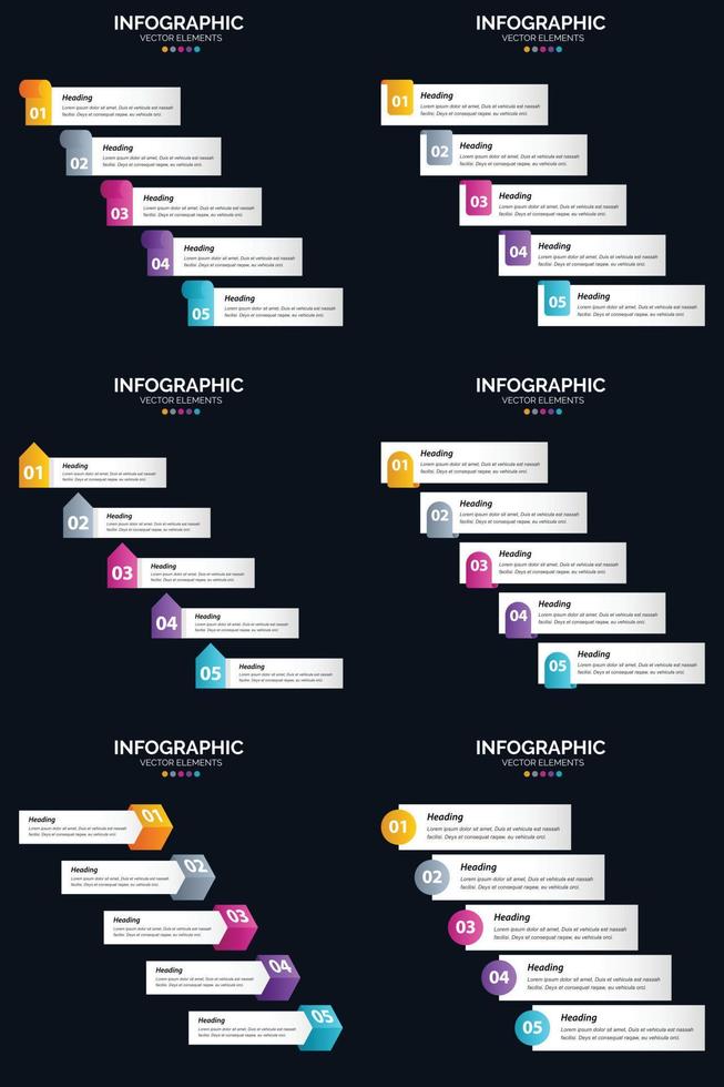 vektor 6 infographics packa presentation glida mall 5 steg cykel diagram och tidslinjer