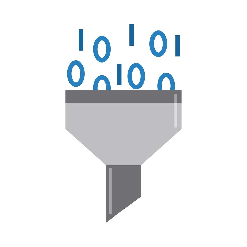 Datenanalyse, Filtertrichterinformation binäres digitales flaches Symbol vektor