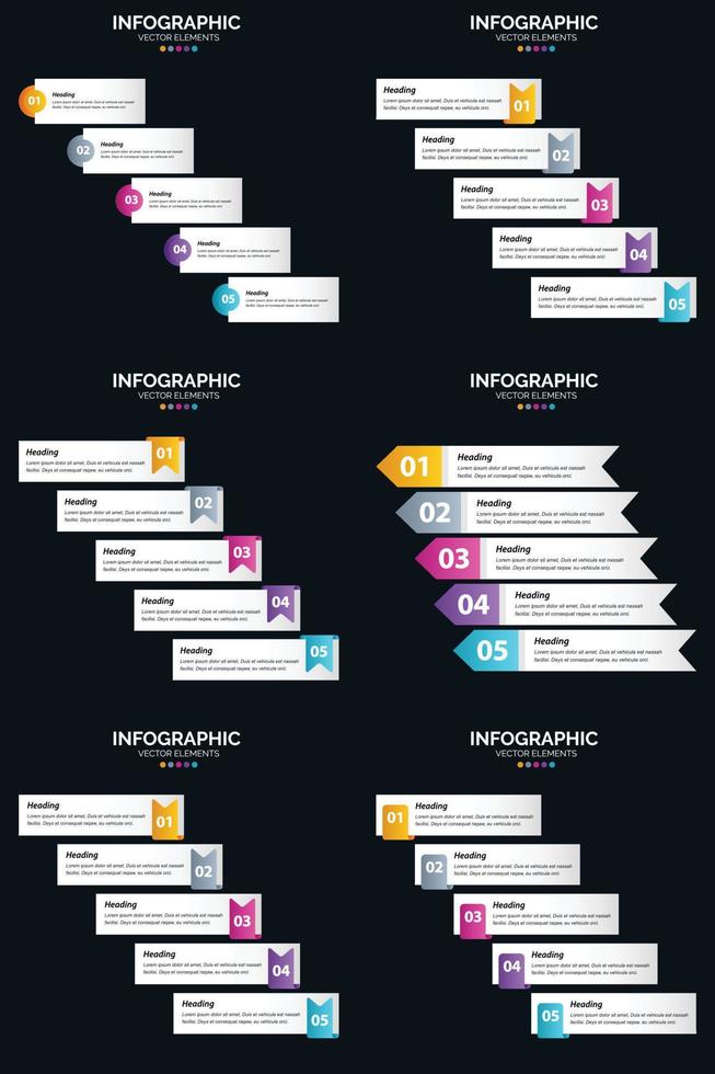 vektor 6 infographics packa presentation glida mall 5 steg cykel diagram och tidslinjer