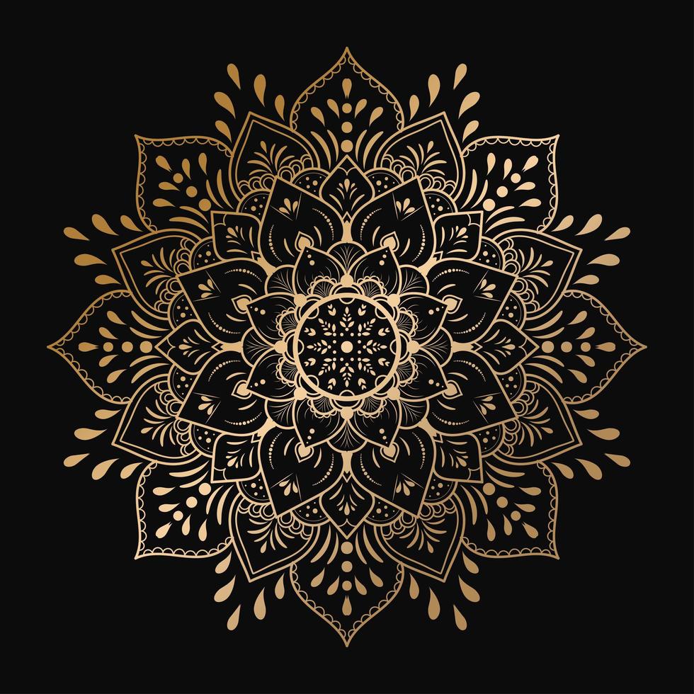 guld lyx mandala design på svart bakgrund vektor