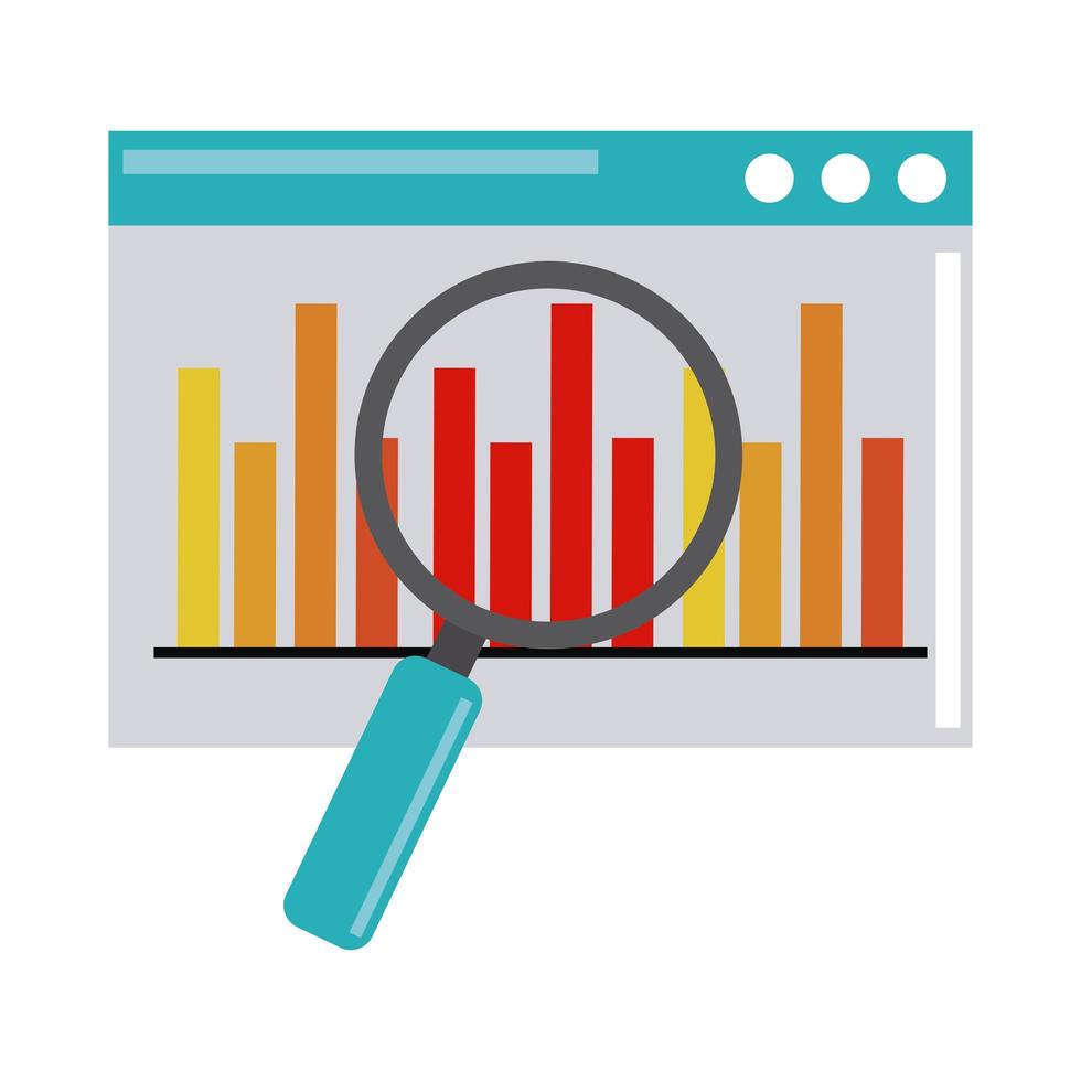 Datenanalyse, Website-Diagramm Finanzen Lupe Optimierung flaches Symbol vektor