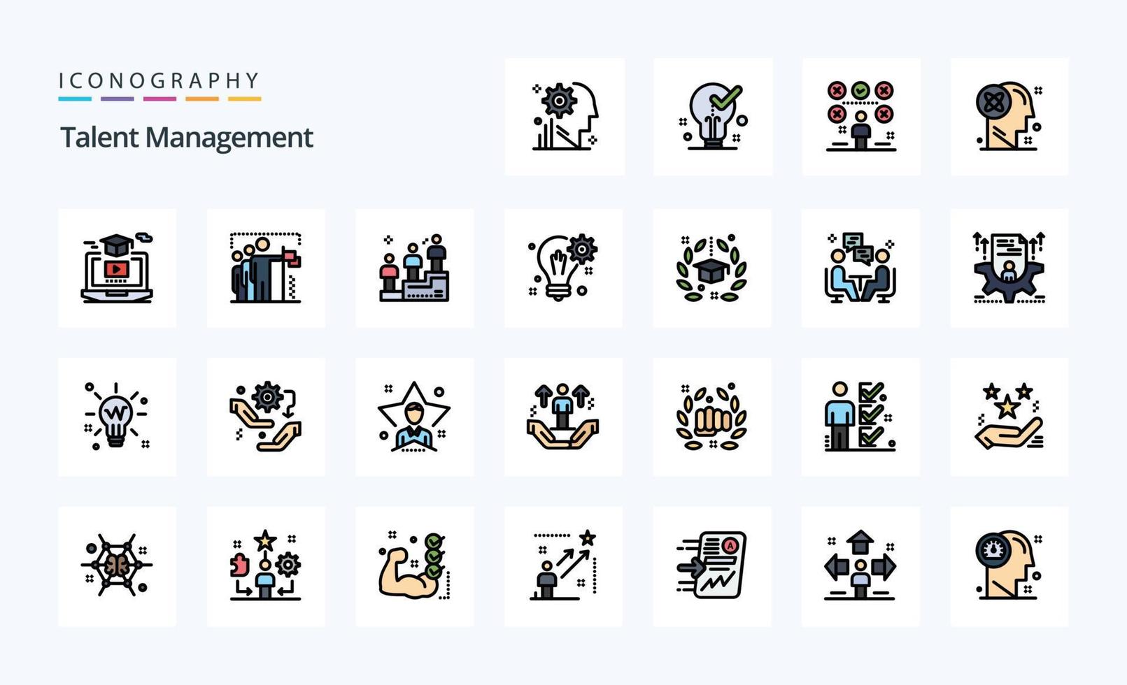 25 mit Talentmanagement-Linien gefülltes Stil-Icon-Paket vektor