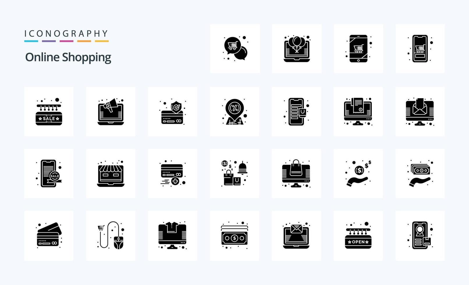 25 Online-Shopping Solid Glyph Icon Pack vektor