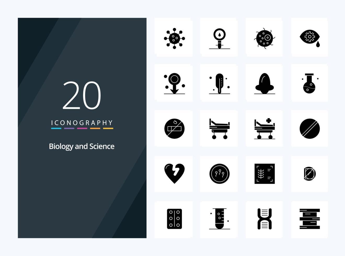 20 biologi fast glyf ikon för presentation vektor