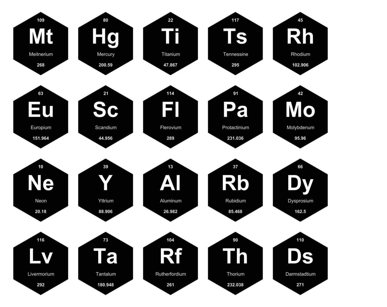 20 prejodisk tabell av de element ikon packa design vektor