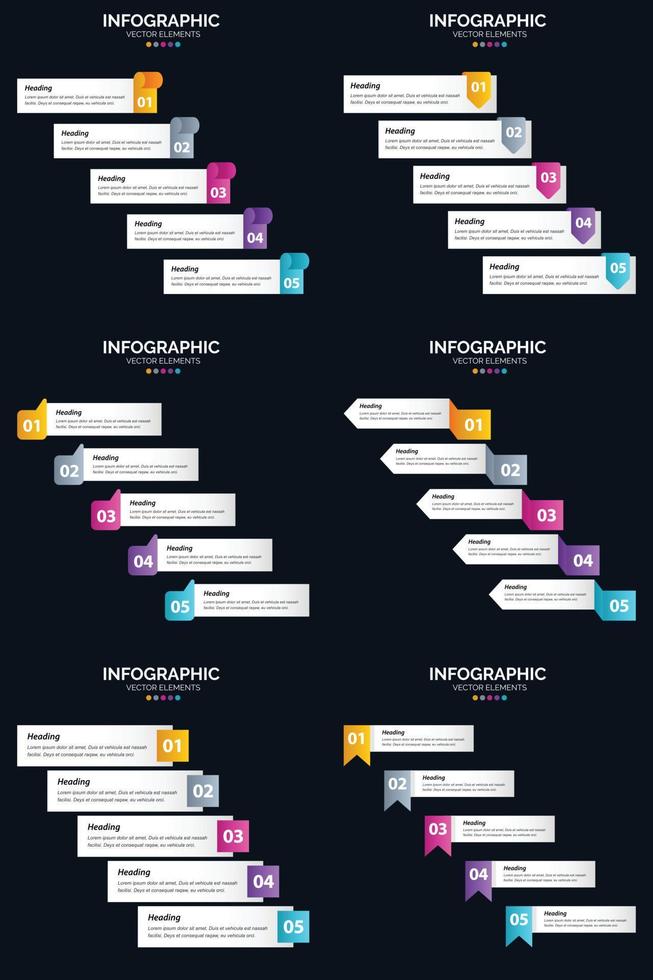 vektor 6 infographics packa presentation glida mall 5 steg cykel diagram och tidslinjer