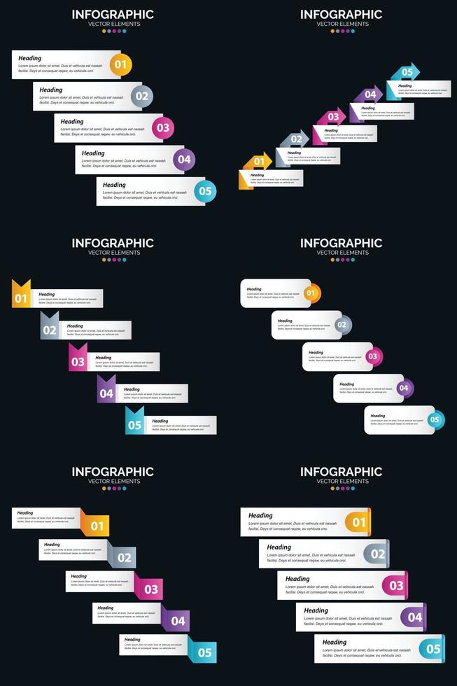 vektor 6 infographics packa presentation glida mall 5 steg cykel diagram och tidslinjer