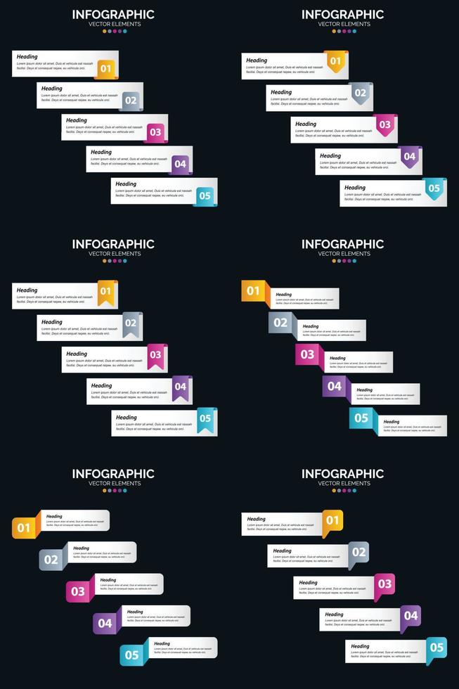 vektor 6 infographics packa presentation glida mall 5 steg cykel diagram och tidslinjer