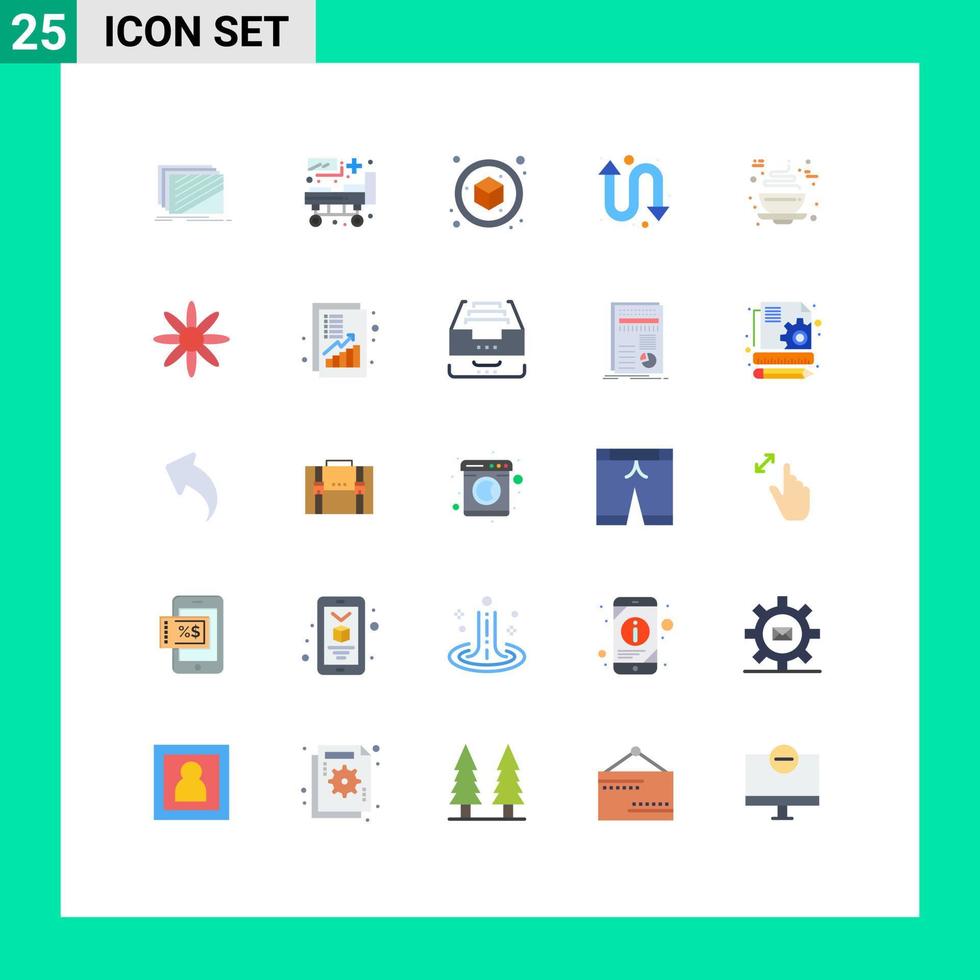 25 universelle flache Farben für Web- und mobile Anwendungen Cup Schokolade Patientenbett Uhr Kit Pfeile editierbare Vektordesign-Elemente vektor