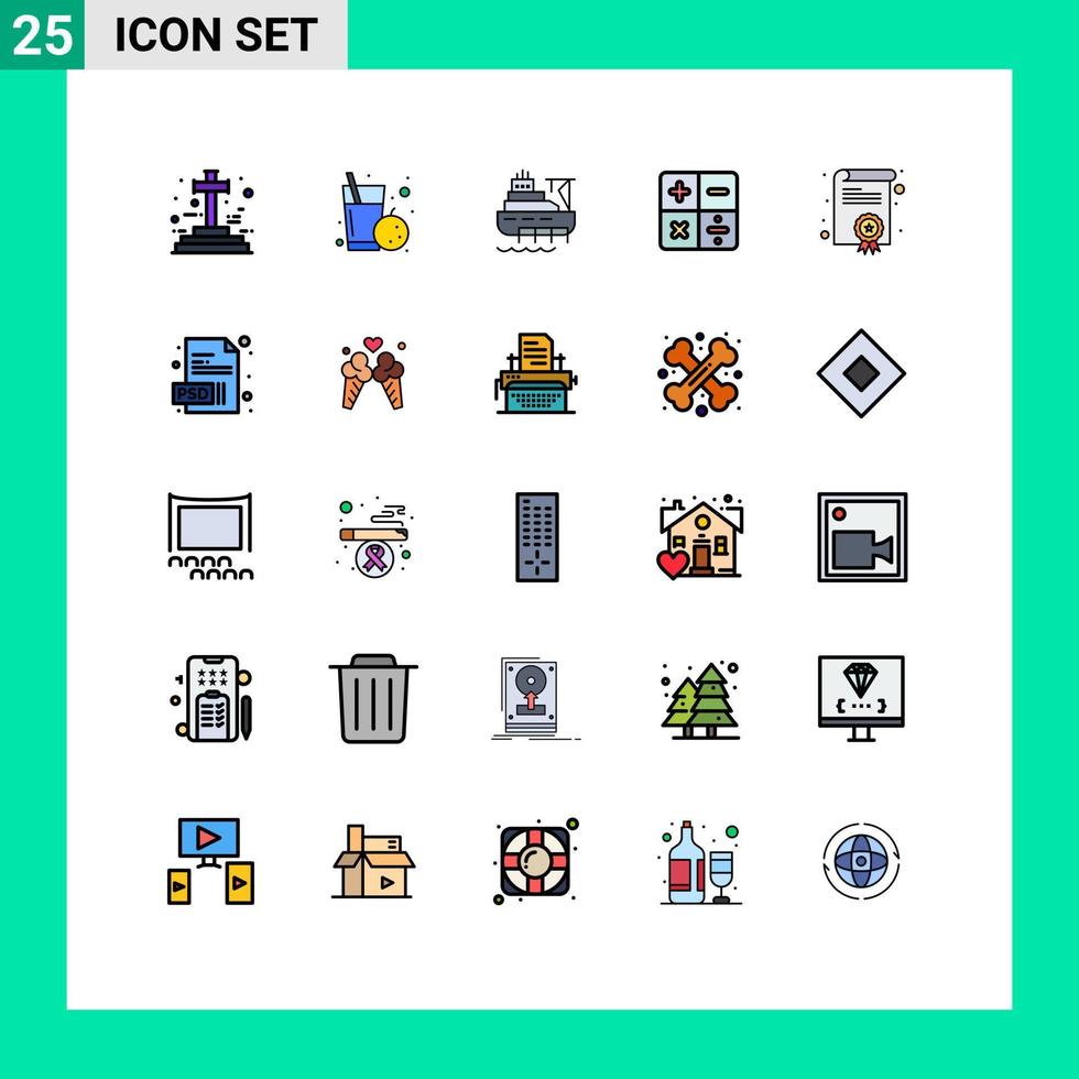 piktogram uppsättning av 25 enkel fylld linje platt färger av diplom certifiering fartyg matematik Beräkna redigerbar vektor design element