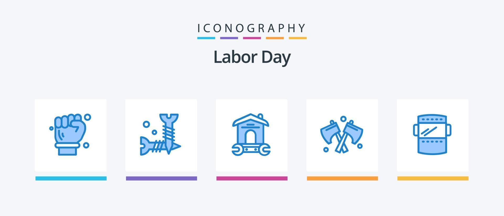 Labor Day Blue 5 Icon Pack inklusive Maske. Waffe. Haus. Werkzeug. Schlüssel. kreatives Symboldesign vektor