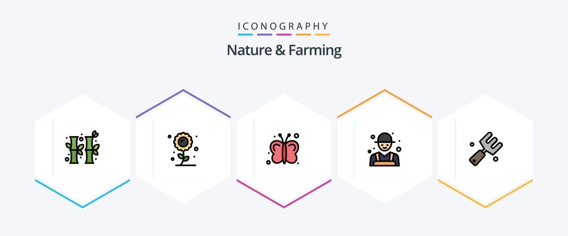 natur och jordbruk 25 fylld linje ikon packa Inklusive odla. ranchägare. fjäril. jordbruk. bruka vektor