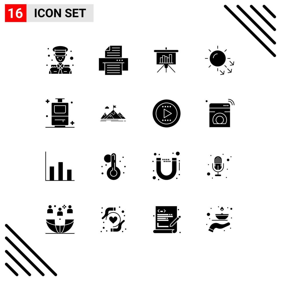 Stock Vector Icon Pack mit 16 Zeilen Zeichen und Symbolen für Urlaubstasche Tafel Hautpflege trockene Haut editierbare Vektordesign-Elemente